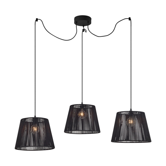 QAZQA Buiten hanglamp zwart met zwarte kap van touw 3-lichts IP44 -