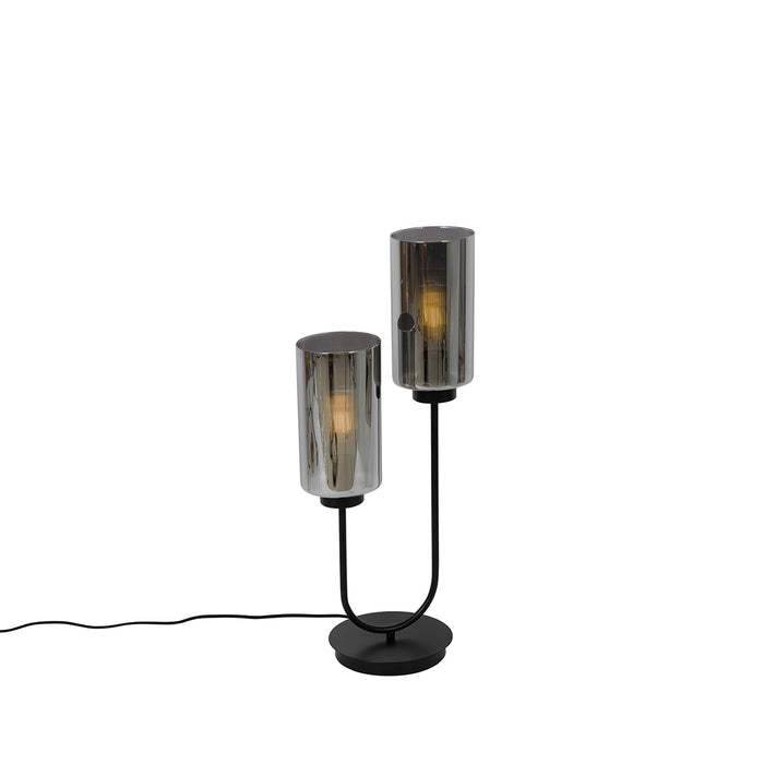 QAZQA Smart tafellamp zwart met smoke glas 2-lichts incl. 2 Wifi ST64