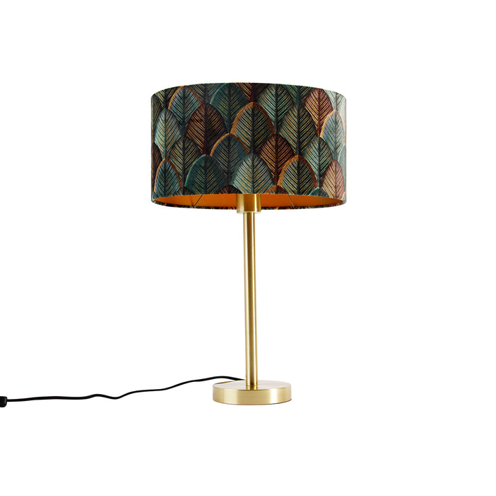 QAZQA Tafellamp messing met ovale velours kap blad design 35cm -