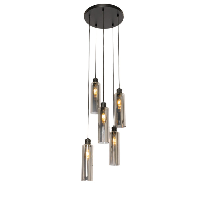 QAZQA Smart hanglamp zwart met smoke glas incl. 5 Wifi A60 - Stavelot