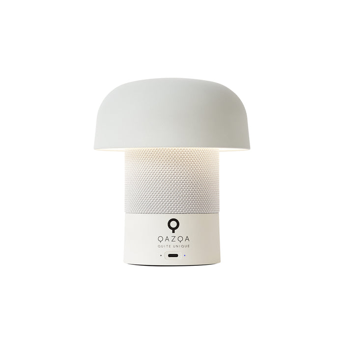 QAZQA Tafellamp wit 16cm incl. LED dimbaar oplaadbaar met JBL speaker