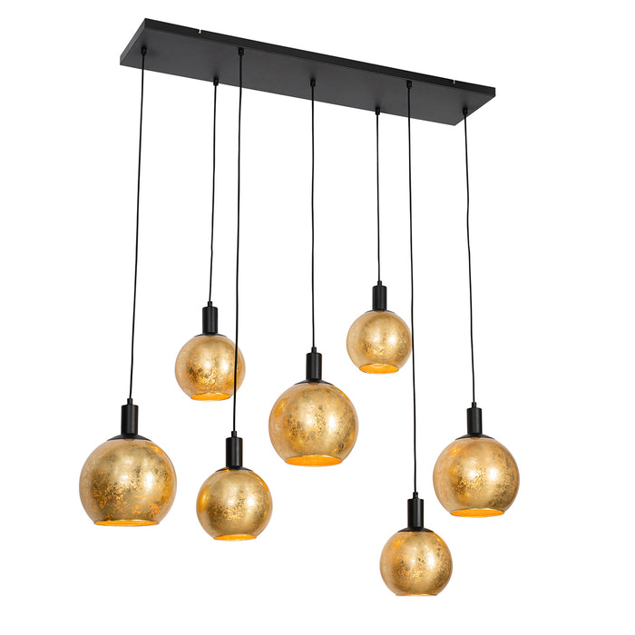 QAZQA Smart hanglamp zwart met goud glas 7-lichts incl. 7 Wifi A60 -