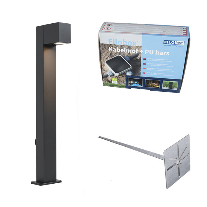 QAZQA Buitenlamp zwart met grondpin en kabelmof 65cm incl.