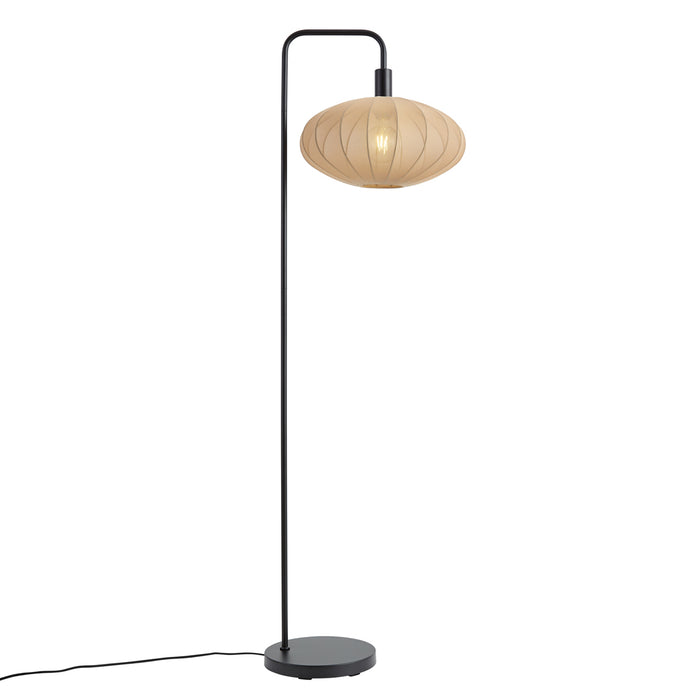 QAZQA Japandi vloerlamp zwart met bruine kap - Bida