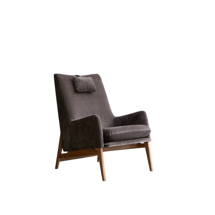 Tikamoon - Fauteuil van massief eikenhout en grijs fluweel