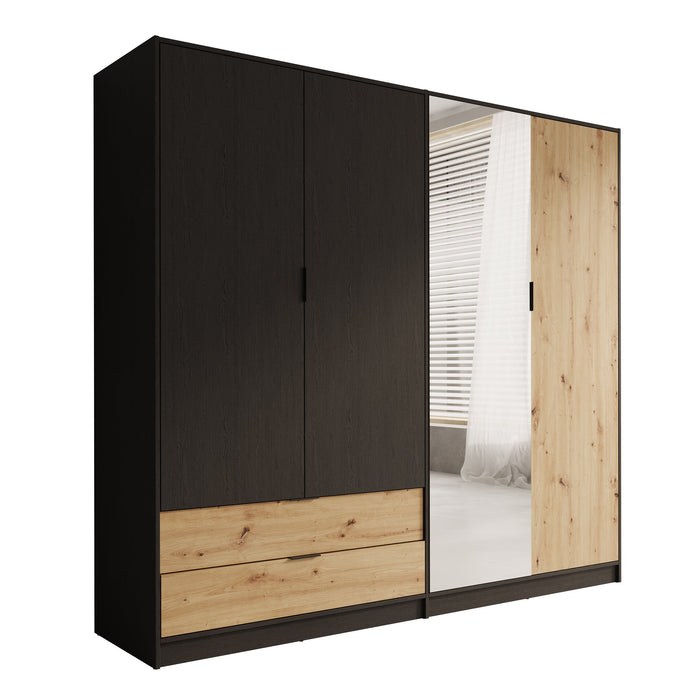 Meubella - Kledingkast Augustus - Zwart - 221 cm - Met spiegel
