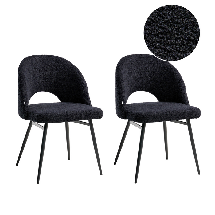 Beliani - ONAGA - Eetkamerstoel set van 2 - Zwart - Bouclé