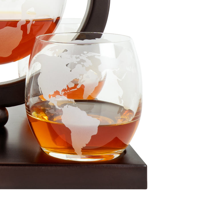 Aretica Luxe Whiskey Karaf wereldbol met 4 glazen