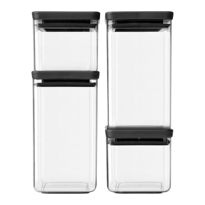 Brabantia Tasty+ Stapelbare Voorraadbus Set van 4 - 2 x 0,7 en 2 x 1,6 L - Dark Grey