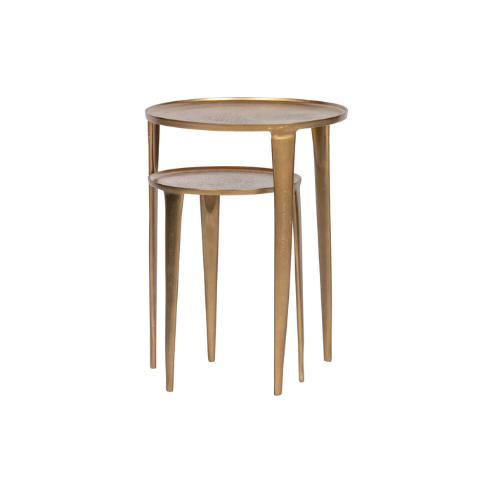 WOOOD medaillon bijzettafels set van 2 metaal antique brass
