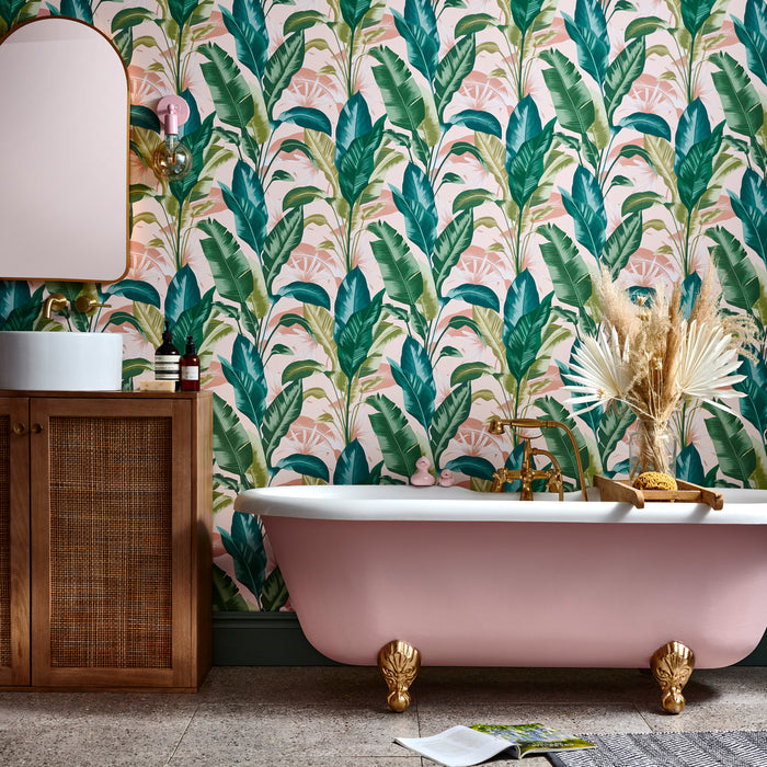 Envy vliesbehang Leaf It Out Sunrise roze|groen 10mx52 cm
