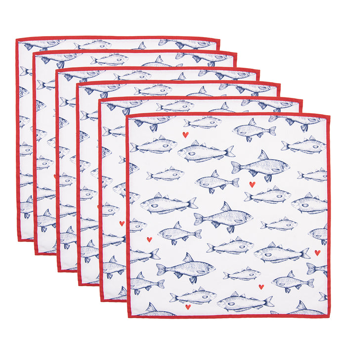 Clayre & Eef Kerstservetten Set van 6 40x40 cm Wit Blauw Katoen