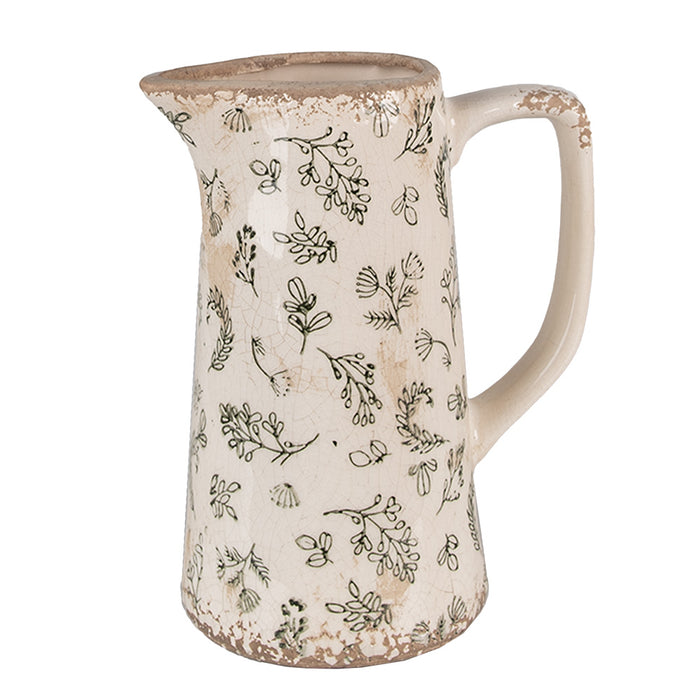 Clayre & Eef Decoratie Kan 15x10x19 cm Groen Beige Keramiek Bloemen