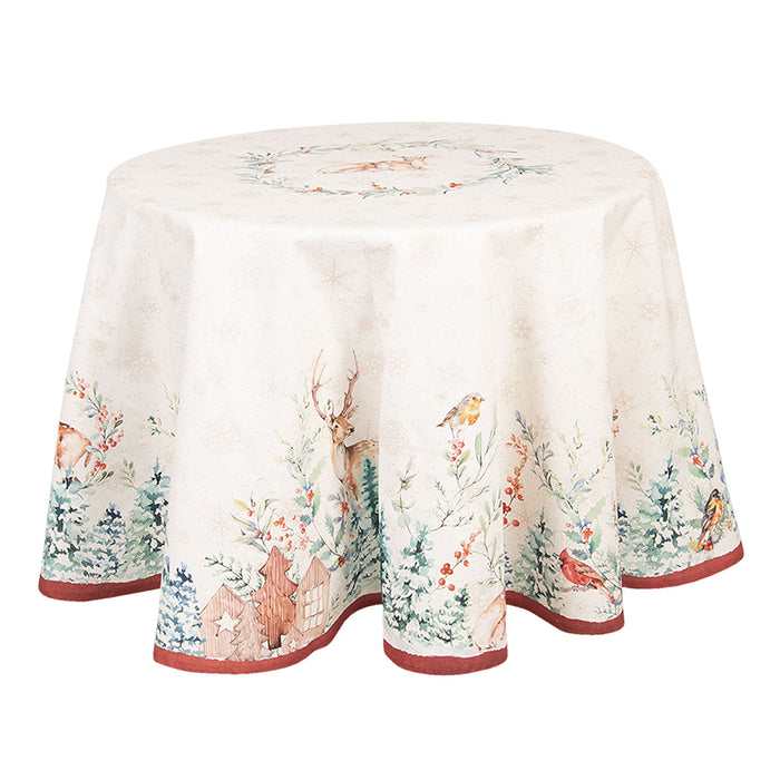 Clayre & Eef Tafelkleed Ø 170 cm Wit Rood Katoen Rond Hert Tafellaken