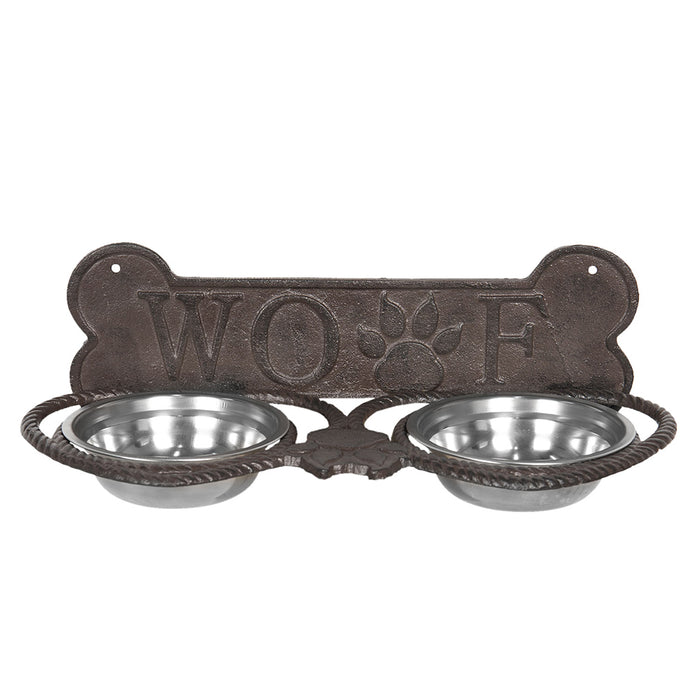 Clayre & Eef Voerbak hond 39x18x12 cm Bruin IJzer Hondenbot