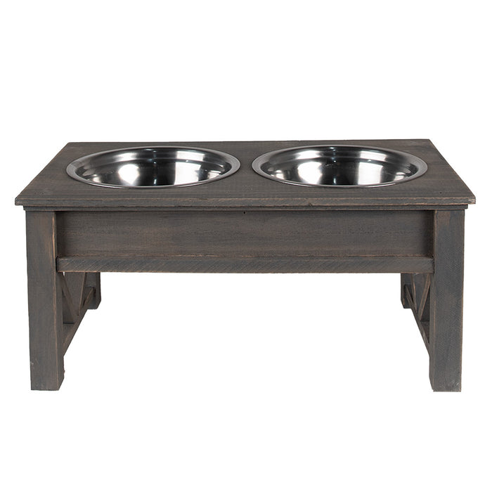Clayre & Eef Voerbak hond 2x500 ml Grijs Hout