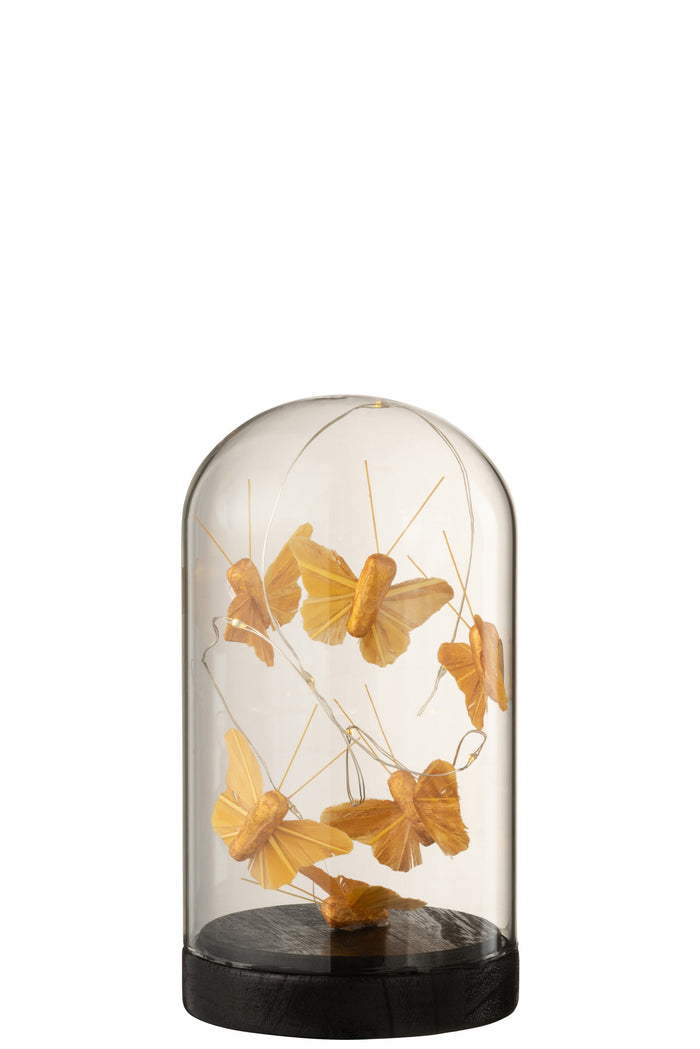 J-Line Stolp Hoog Led Vlinders Glas|Hout Goud|Zwart Small - Set van 1