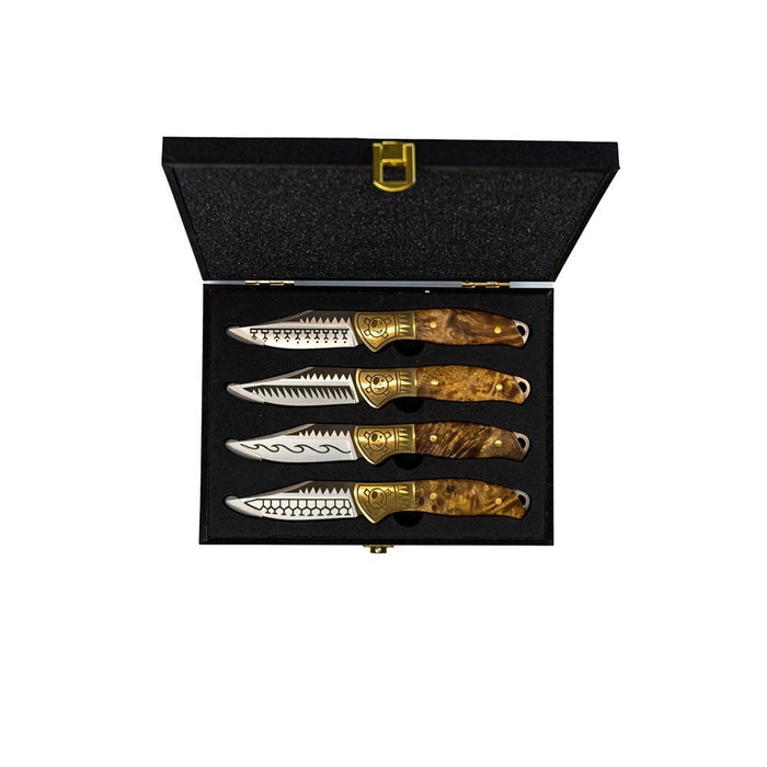 Homey's Schiffmacher 4-Delige Steakmessenset - 8cm - Wortelnotenhout