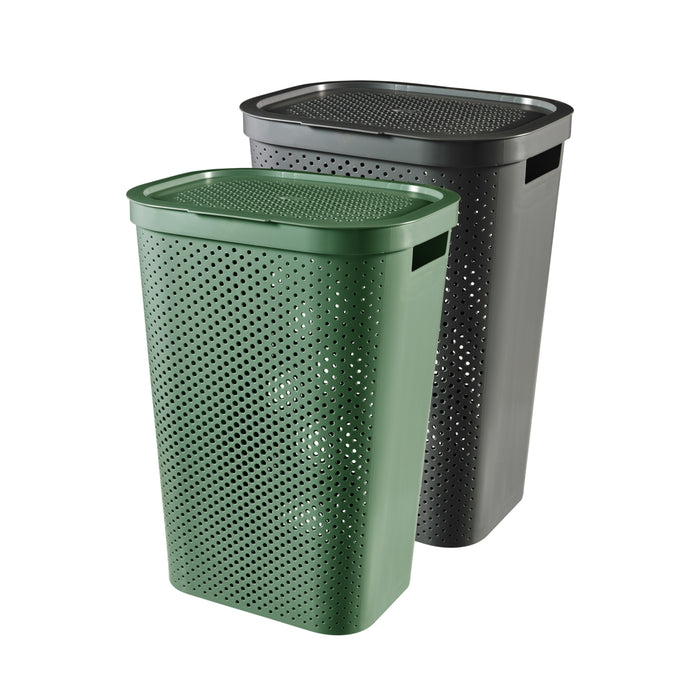 Curver Infinity Wasmand + deksel - 60L - 2 stuks - Grijs|Groen