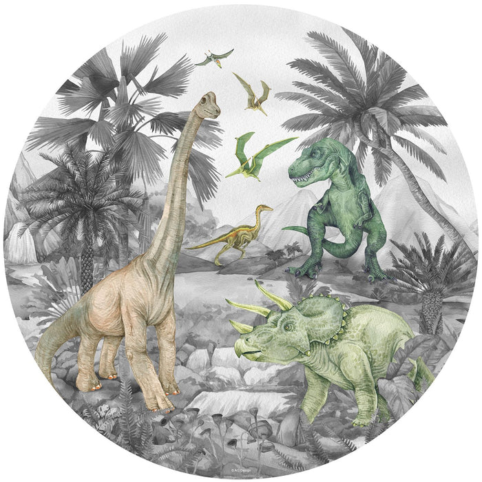 Sanders & Sanders zelfklevende behangcirkel dinosaurussen grijs - Ø 70