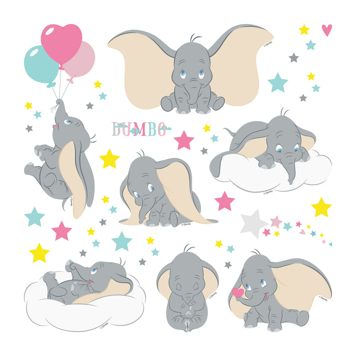 Disney muursticker Dombo grijs, roze en geel - 30 x 30 cm - 600237