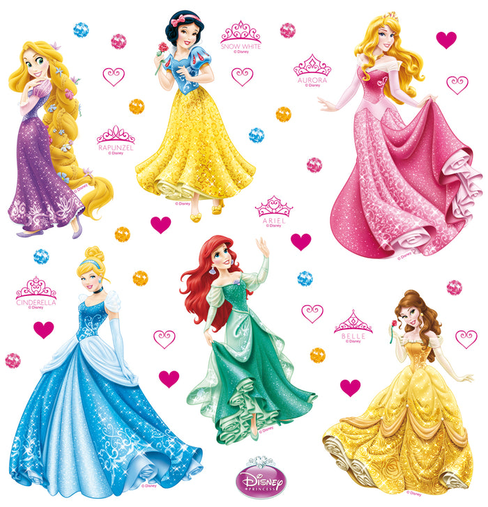 Disney muursticker prinsessen roze, geel en blauw - 30 x 30 cm - 60021