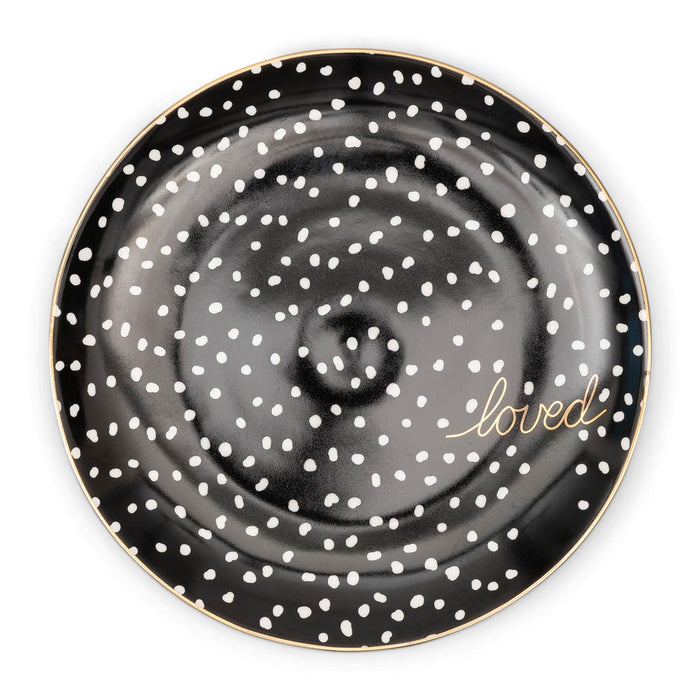 Riviera Maison Dots & Stripes Loved Cake Plate - 16.0x16.0x2.0 cm