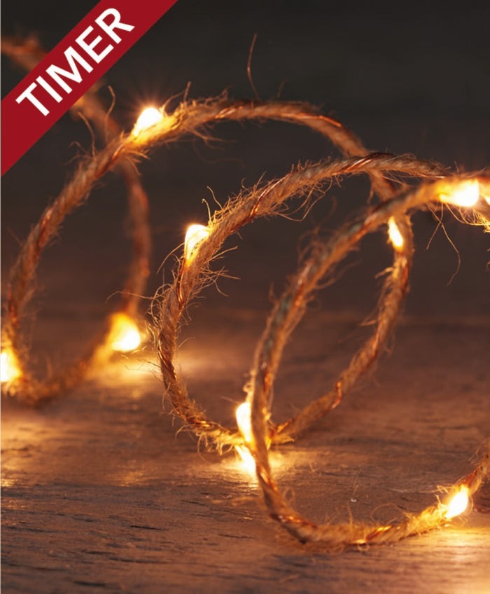 Anna's Collection 3 stuks Batterijverlichting jute 40 LED s met timer