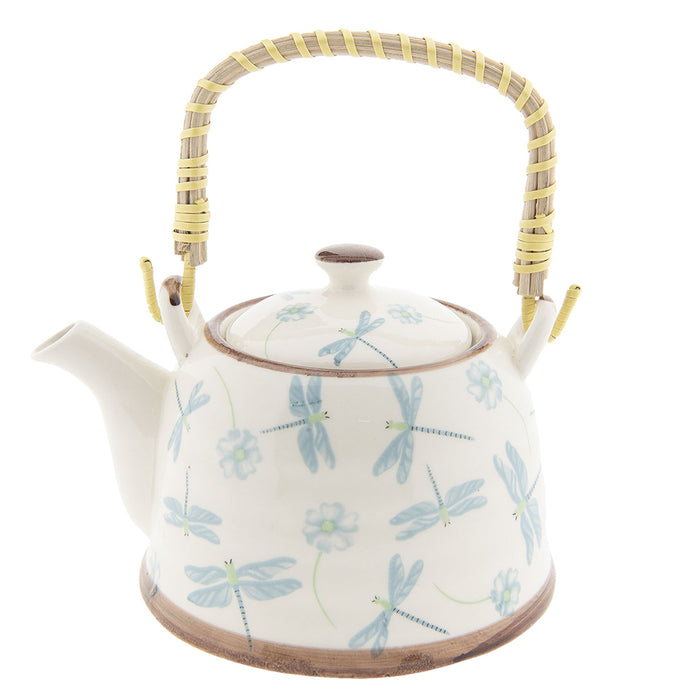 Clayre & Eef Theepot met Filter 700 ml Beige Blauw Porselein Rond