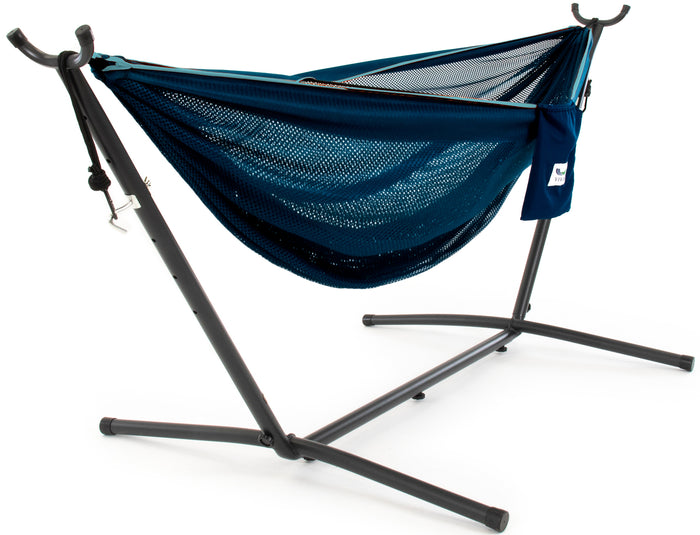 Vivere Mesh Hangmat met Standaard - Navy/Turquoise