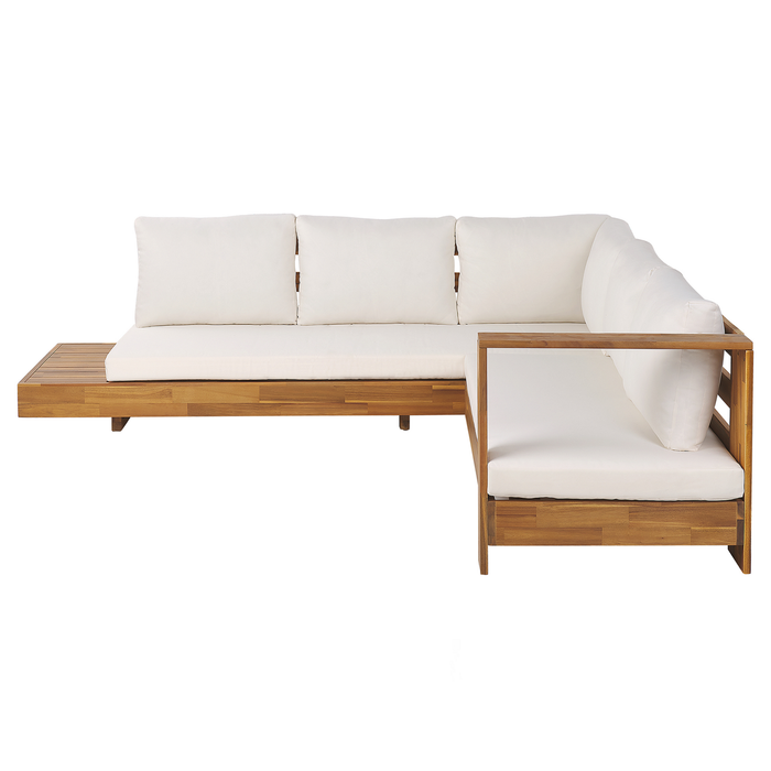 Beliani-MARETTIMO-Loungeset voor 5-Lichte houtkleur|Creme-Acaciahout