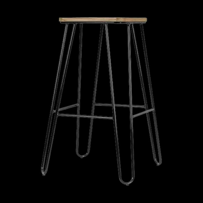 Legend Wire metalen barkruk zwart - met houten zitting - 75 cm