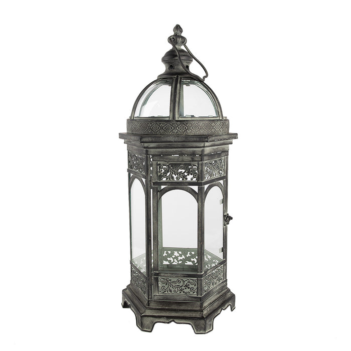 Clayre & Eef Lantaarn 24x21x59 cm Grijs Ijzer Glas Kaarsenhouder