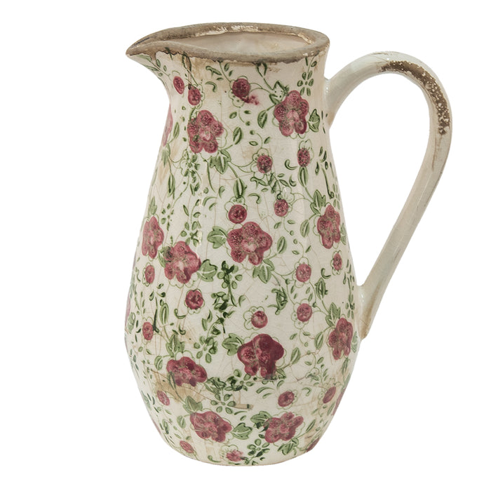 Clayre & Eef Decoratie Kan 20x14x25 cm Roze Beige Keramiek Bloemen