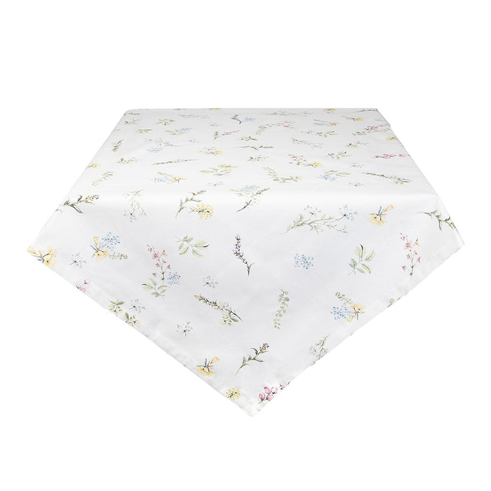 Clayre & Eef Tafelkleed 130x180 cm Wit Roze Katoen Rechthoek Bloemen