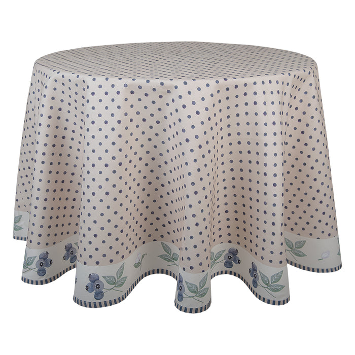 Clayre & Eef Tafelkleed Ø 170 cm Beige Blauw Katoen Rond Bosbessen