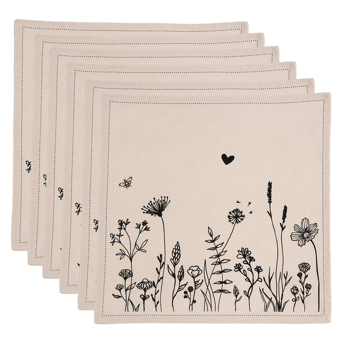 Clayre & Eef Servetten Katoen Set van 6 40x40 cm Beige Zwart Katoen