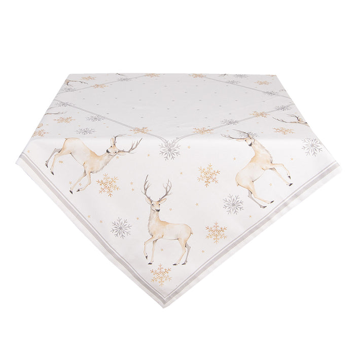 Clayre & Eef Tafelkleed 100x100 cm Wit Beige Katoen Vierkant Hert en