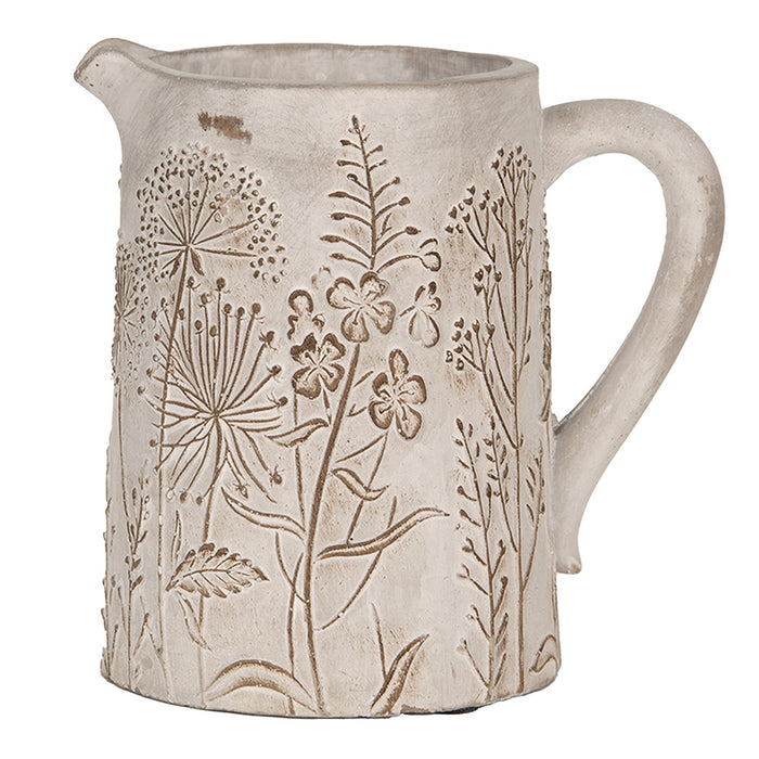 Clayre & Eef Decoratie Kan 19x13x18 cm Beige Steen Bloemen