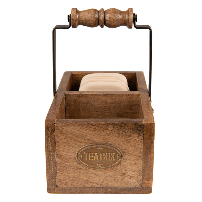 Clayre & Eef Theedoos 17x10x17 cm Bruin Hout Ijzer Doosje