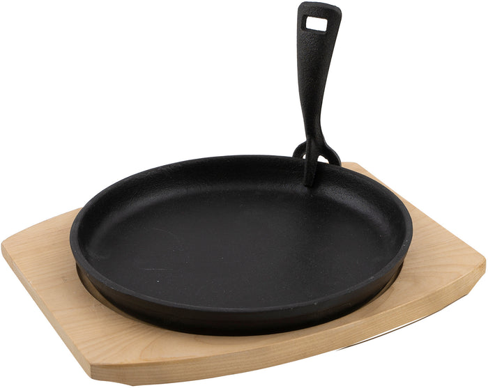 Barbecook gietijzeren grillpan met onderlegger uit bamboe