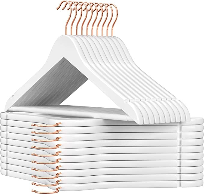Set van 20 Massief Houten Hangers Wit | Rose Goud