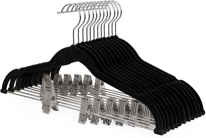 Anti-Slip Broekhangers 12 Stuks - Zwart - Fluweel