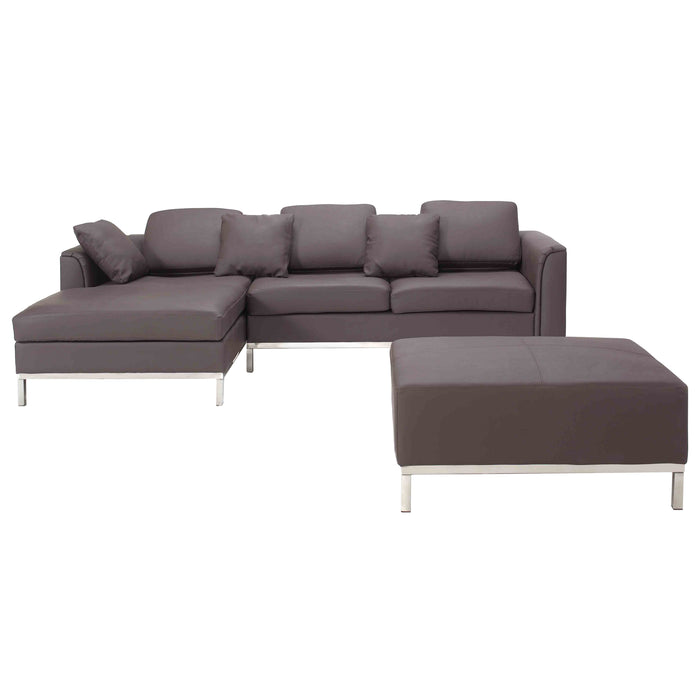 Beliani-OSLO-Hoekbank met ottomaan-Bruin-Rechterzijde-270 cm-Leer