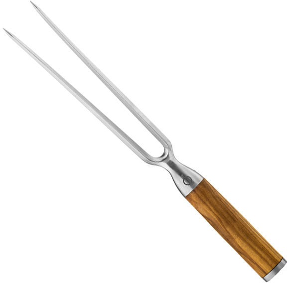 Forged Olive Vleesvork 20cm - Olijfhout - In Houten Gifbox