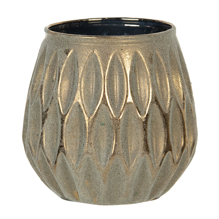 Clayre & Eef Theelichthouder Ø 9*8 cm Grijs Glas Waxinelichthouder