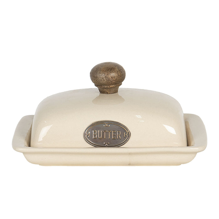 Clayre & Eef Botervloot 20x15x11 cm Beige Keramiek Vierkant