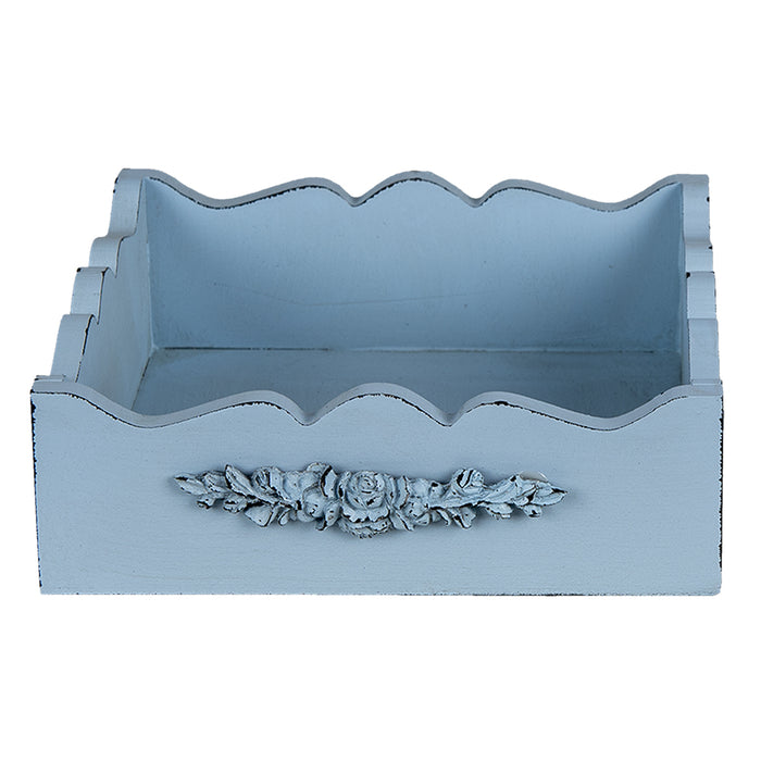 Clayre & Eef Servettenhouder 20x22x6 cm Blauw MDF Kunststof Bloemen
