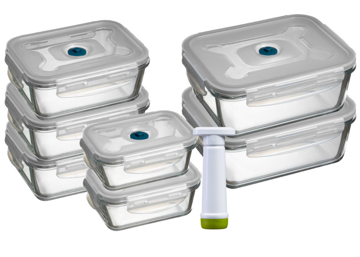 Sareva Vacuum Glazen Ovenschalen | Vershoudbakjes 8-Delig