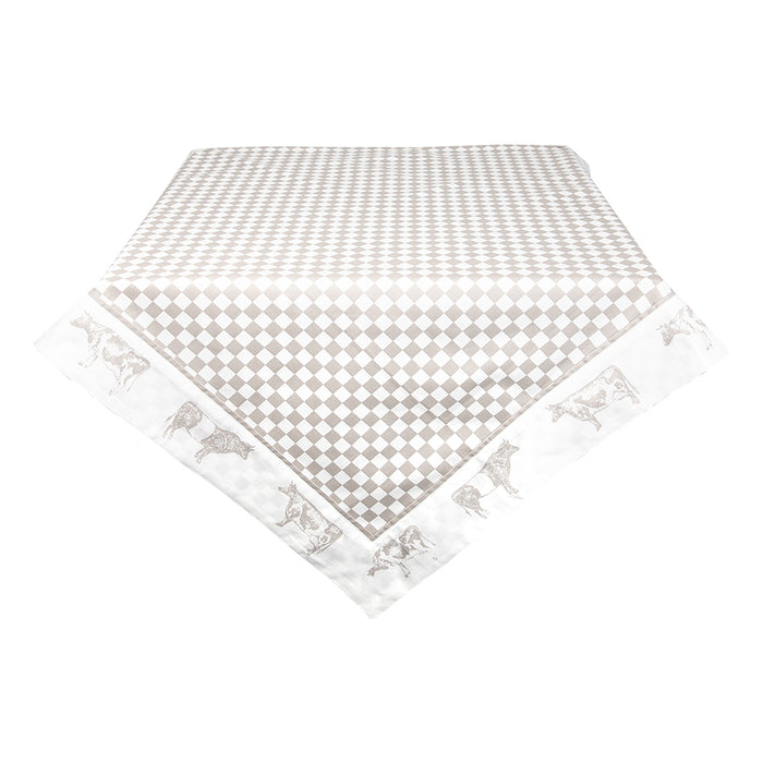 Clayre & Eef Tafelkleed 100x100 cm Beige Wit Katoen Vierkant Koeien